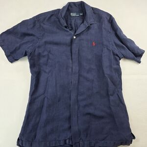 Polo Ralph Lauren Men’s M Navy Linen Short Sleeve Button Down Shirt